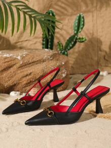 On feet& in love 女士优雅高跟尖头浅口鞋,配金属链条绑带,适合搭配连衣裙、婚礼、情人节等场合,猫跟设计,优雅 - 黑色 - 查看 5