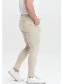 Pantalones chinos ajustados para hombre con estiramiento, pantalones formales de color caqui con resistencia a las arrugas y pliegues planchados - Caqui - Ver 1
