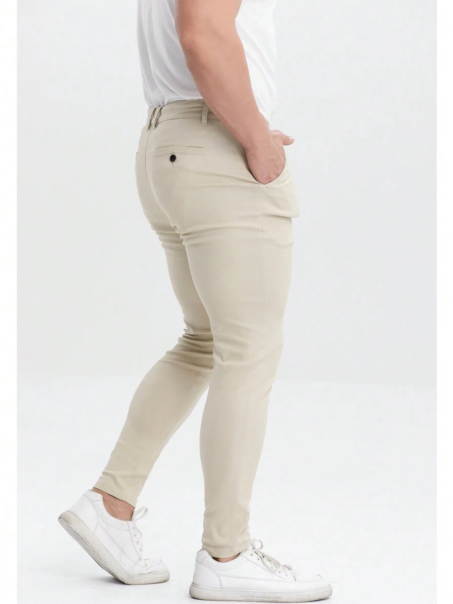 Pantalones chinos ajustados para hombre con estiramiento, pantalones formales de color caqui con resistencia a las arrugas y pliegues planchados - Caqui - Ver 1
