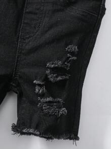 SHEIN Pantalones cortos informales de mezclilla desgarrados y con bordes ásperos para bebé, suaves y lindos, para el verano - Negro - Ver 6