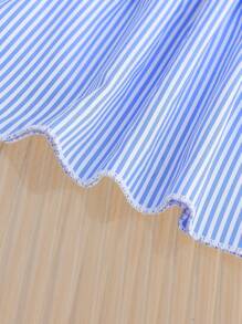 SHEIN Genkimix Kids Young Girls' Sleeveless Striped Shirt Dress With Button Details, Suitable For Casual Occasions - Multicolor - View 8