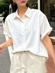 DAZY Casual Business Striped Short Sleeve Loose Shirt
