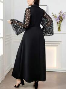 Modelyn Rochie decorată cu mâneci din plasă, cu decolteu în V, mărimi plus