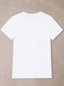 SHEIN Essnce Women's Summer Watermelon Print Round Neck Casual Short Sleeve T-Shirt - White - View 2