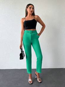 EURMUSE Của phụ nữ Màu thuần Hình nón Quần skinny Quần - màu xanh lá - Xem 5