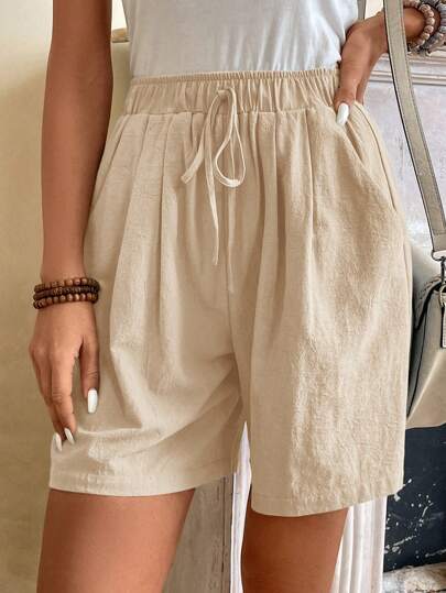 EMERY ROSE Women's Solid Color Simple Daily Wear Drawstring Shorts