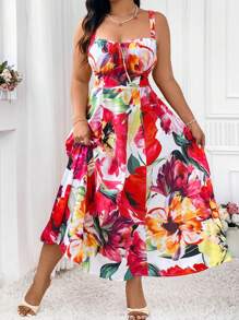 Elenzga Plus Size Women's Simple Daily Random Printed Dress Maxi Women Outfit - Multicolor - View 7