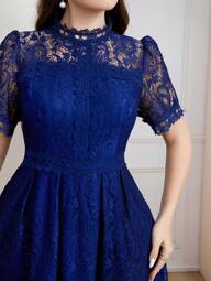 Modelyn Vestido de fiesta formal azul real de talla grande con encaje y diseño a la moda, vestido largo de noche