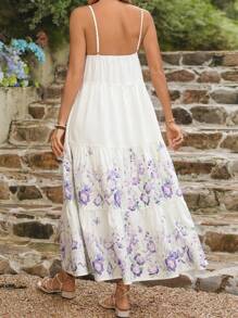 SHEIN VCAY Vestido de mujer con diseño calado y estampado con tirantes