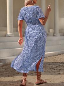 EMERY ROSE Plus Ditsy Floral Print Butterfly Sleeve Dress Maxi Women Outfit