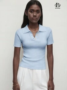 BizChic Elegant Half-Zip Knit Sweater For Women, Romantic & Versatile For Business Casual, Office Wear, Daily Commute, Autumn,Tops For School - Baby Blue - View 2