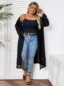 SHEIN CURVE+ Plus Size Women's  Open Front Kimono - Black - View 4