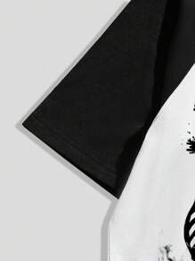 ROMWE MEN Batman X ROMWE Camiseta de manga raglán con gráfico de figura y letra para hombres, escuela - Blanco y Negro - Ver 3