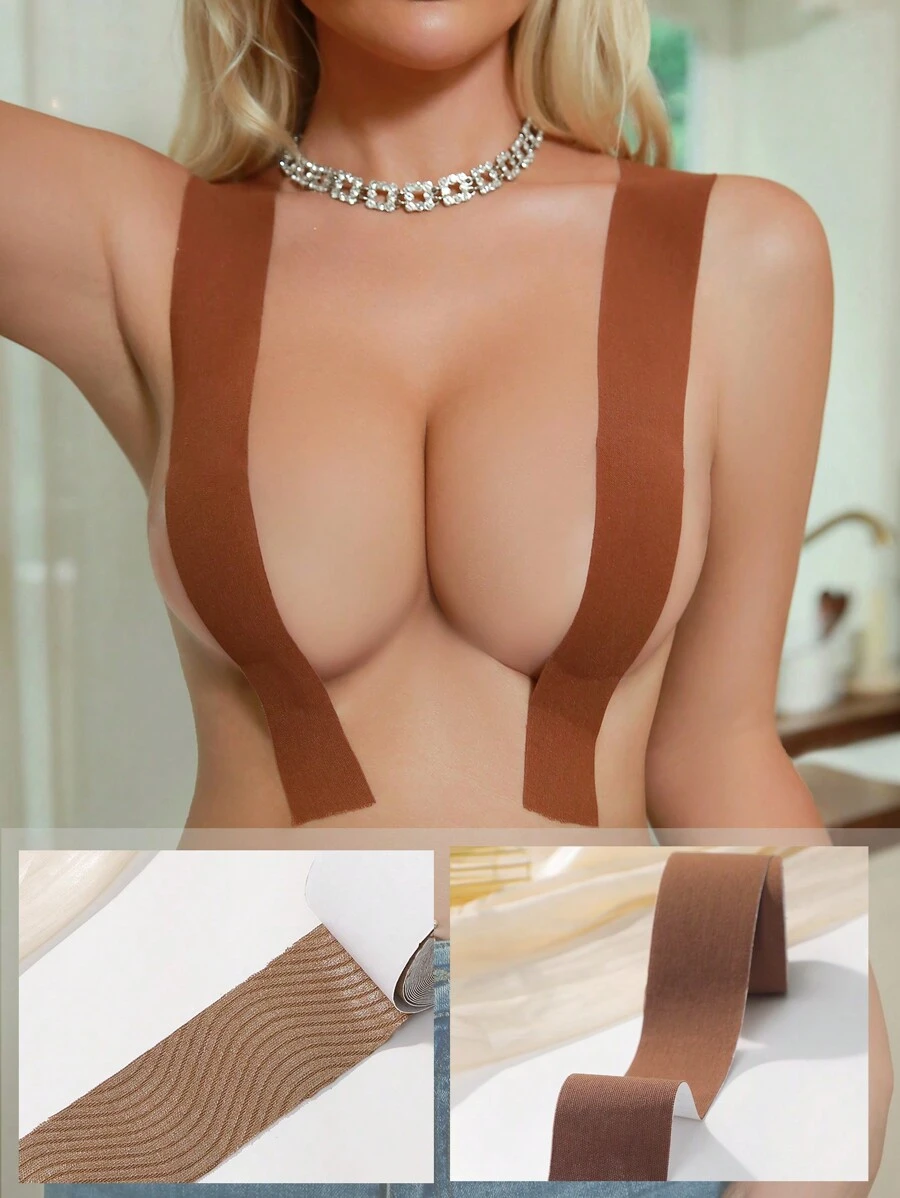 3pcs Women's Lingerie Accessories Set Including Nipple Covers, Adhesive Bra, Etc. - Coffee Brown - View 1