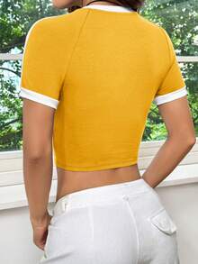 Muchica Camiseta de compresión informal de bloques de color azul y blanco para entusiastas del deporte - Amarillo - Ver 2