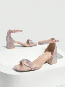 CUCCOO SZL Giày Người Phụ Nữ Thời Trang Champagne Ánh Kim Toàn Kim Cương Phong Cách Cổ Điển Gót Thấp Thoải Mái Xăng Đan Cho Mùa Xuân Và Mùa Hè - Hồng - Xem 4