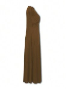 Breezaya Women's Solid Color Simple Daily Deep V-Neck Dress - Coffee Brown - View 3