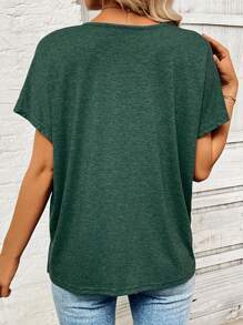 SHEIN LUNE Áo thun tay cánh dơi viền bất đối xứng thanh lịch thời trang dành cho nữ - Màu xanh lá cây đậm - Xem 2