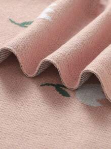 1pc Tulip Jacquard Knitted Baby Blanket, Children Blanket For All Seasons Love Valentine - Pink - View 5