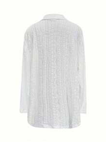 Plus Size Elegant Coat, Solid Color Long Sleeve Open Stitch Loose Soft Breathable Hollow Lady Fall Cardigan Coat - White - View 2