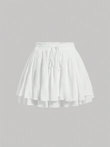 SHEIN MOD Plus Size Sweet White Double Layer Ruffle Hem Umbrella Skirt - White - View 1