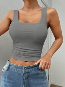 SHEIN EZwear Camiseta de tirantes corta gris ajustada informal para mujer en verano