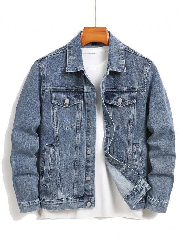 Manfinity EMRG Chaqueta de mezclilla lavada casual para hombres en primavera y otoño