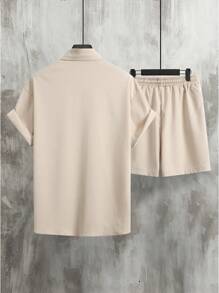 Manfinity RSRT Set van effen kleur, eenvoudig dagelijks overhemd en korte broek met korte mouwen voor heren