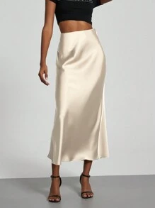 Se-Hore Fashion Women's Elastic Satin Finish Maxi Skirt, Suitable For All Seasons