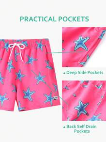 Manfinity Men's Loose Fit Starfish Printed Drawstring Waist Beach Shorts For Vacation