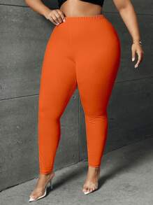 SHEIN SXY Plus Size Women's Plain Basic Daily Leggings