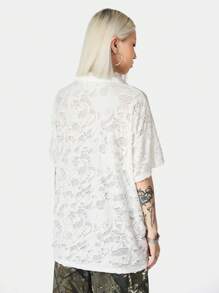 SHEIN EZwear Sommer Damen zerrissenes Kurzarm T-Shirt mit lockerer Passform - Weiss - Übersicht 5