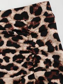 Sweetra Women's Leopard Print Pleated Skirt With Slit, Perfect For Holiday Outfits Maxi Women Outfit