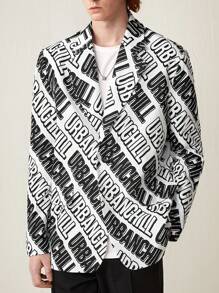 Manfinity VCAY Men's Fashionable Loose Fit Full Printed Long Sleeve Blazer For Daily Casual Wear, For Fall Winter