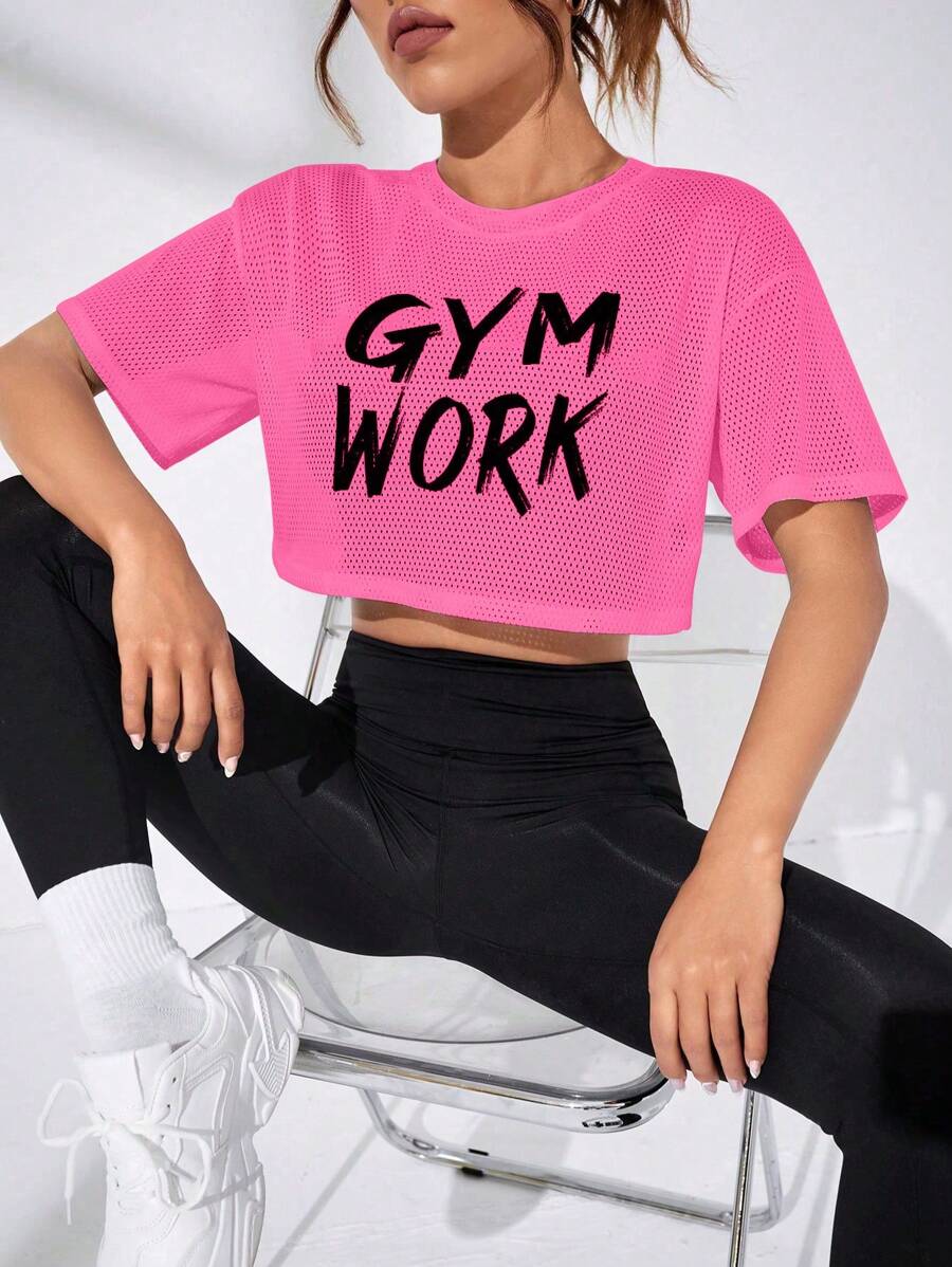 SHEIN Core Rhythm 女士纯色百搭百搭春夏运动T恤修身衬衫健身背心健身房衬衫 - 玫紅色 - 查看 1