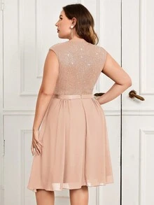 MIUSOL Váy xòe dự tiệc cocktail viền voan sequin tương phản, sang trọng, trang trọng, dự tiệc sinh nhật, tốt nghiệp, dạ hội - Rượu sâm banh - Xem 2