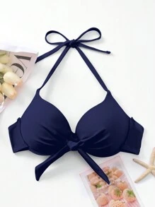 SHEIN Swim Push Up Underwire Bikini Top - Navy Blue - View 5