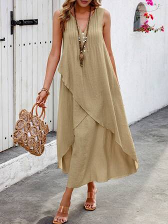 Breezaya 女士純色簡約無袖日常穿著裙