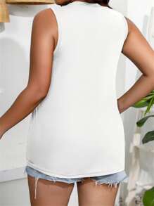 Calvaya Zomer casual tanktop met ronde hals, letterprint, SOMMIGE VAN JULLIE WETEN NIET WAT MET EARL IS GEBEURD EN HET TOONT