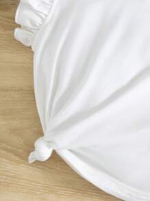 SHEIN Young Girl Knitted Regular Top And Washed Blue Printed Denim Effect Shorts Set - Multicolor - View 8