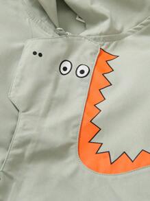 SHEIN 2 Stücke Set aus süßer langärmliger Kapuzenjacke mit Dinosaurier-Aufdruck für Kleine Jungen und lockerer Hose mit 3D-Dinosaurier-Motiv, geeignet für die tägliche Freizeitkleidung
