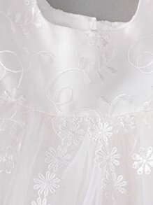 Baby Girl Short Puff Sleeve Long Baptism Dress, White Wedding Party Flower Girl Dress