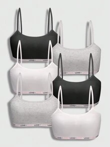 6 Pieces Teen Girls' Basic Letter Color Contrast Minimalist Solid Color Camisole Underwear Set,Summer Travel