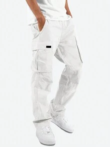 Manfinity Hypemode Pantalon cargo casual à poche de couleur unie pour homme, pantalon cargo blanc avec poches, pour l'automne - Blanc - Voir 3