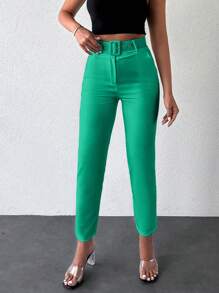 EURMUSE Của phụ nữ Màu thuần Hình nón Quần skinny Quần - màu xanh lá - Xem 3