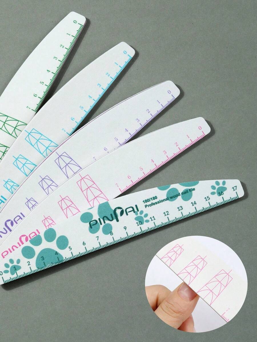 pinpai 5pcs Nail File Set With Ruler, Sharp & Durable Double-Sided Washable Nail Grinder, Suitable For Measuring Nail Width And Nail Grooming - Multicolor - View 1
