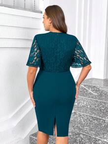 Chikora Plus Size Women's Solid Color Simple Daily Short Sleeve Dress