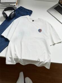Manfinity VCAY Men's Summer Casual Short Sleeve T-Shirt With Letter And Smiling Face Print - White - View 2