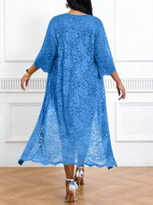 SHEIN Lady Plus Size Women's Lace Jacket Wedding Reception Dress Summer Outfit - Blue - View 2