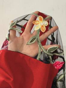 Chiquease Women's Valentine's Day Embroidered Mesh Patchwork Bodysuit (Random Cut) - Red - View 7